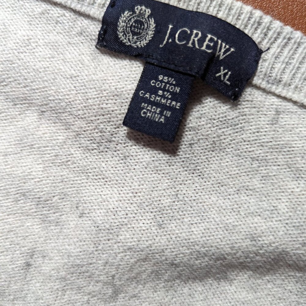 J.Crew Mens Cashmere Cotton Beige Gray Vneck Sweater XL Pullover Lightweight - Picture 2 of 3